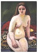 August Macke Female nude at a knited carpet oil painting